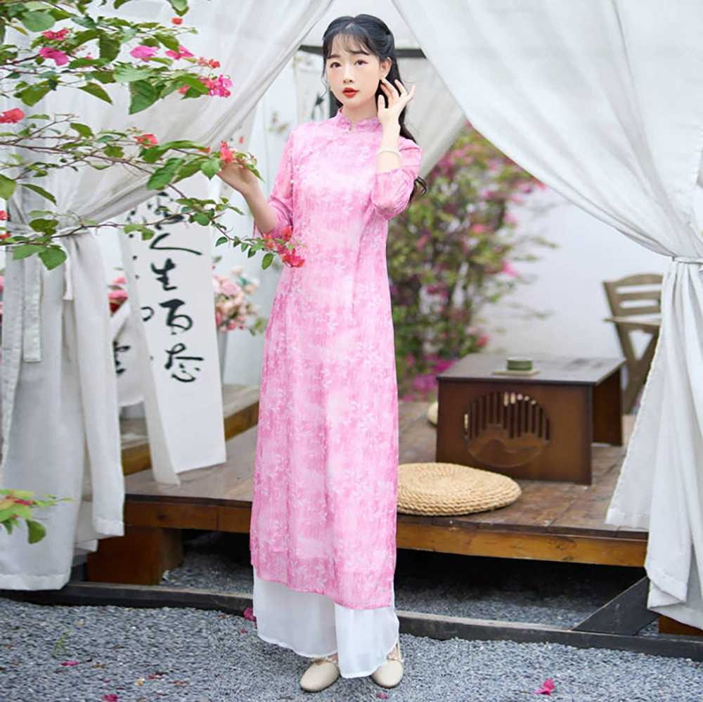 1731 Real Shot 2023 Топ Чонсам в стиле ретро Весна и осень Новое Стильное облегающее длинное платье с брючным костюмом