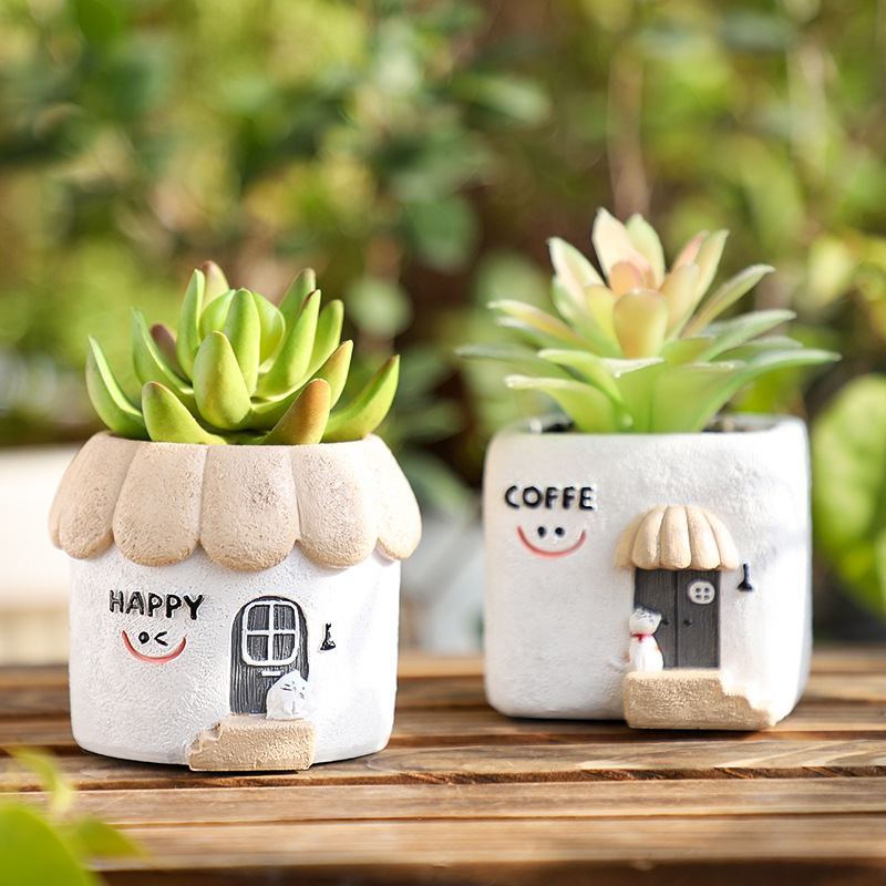 Chậu Cây Resin Chậu cây hình ngôi nhà góc nhỏ resin, chậu mọng nước mini, trang trí bàn và tiểu cảnh (RG-66)