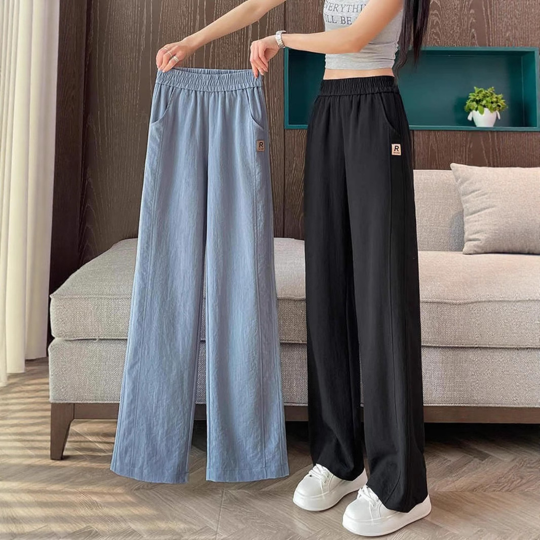 Ice Silk Wide-Leg Pants for Women, Summer Thin Tencel Straight Casual Pants, 2025 New High-Waisted Slim Drape Banana Pants