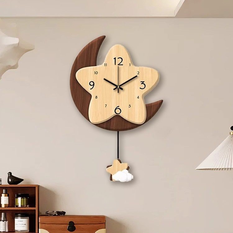 Factory Wood Color Retro Living Room Wall Clock 2025 New Moon Creative Clock Home Table Wall Hanging Fashion Pendulum Clock