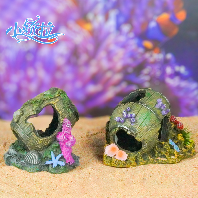 Escenografía de pecera simulación barril de vino pescado camarones refugio casa cueva pecera decoración decoración acuario tanque de cría