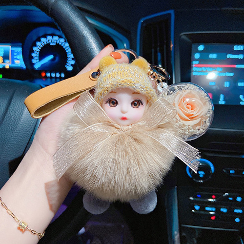 Cute fox hair soft and cute car keychain creative everlasting flower backpack ornament sister-in-law small gift personalized