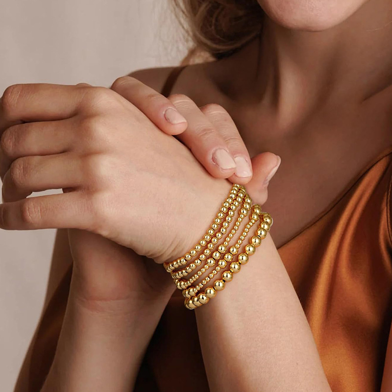Amazon 4/6/8m Hematite Gold Bead Bracelet Set Kc Gold Black Gallstone Bead Elastic Bracelet Wholesale