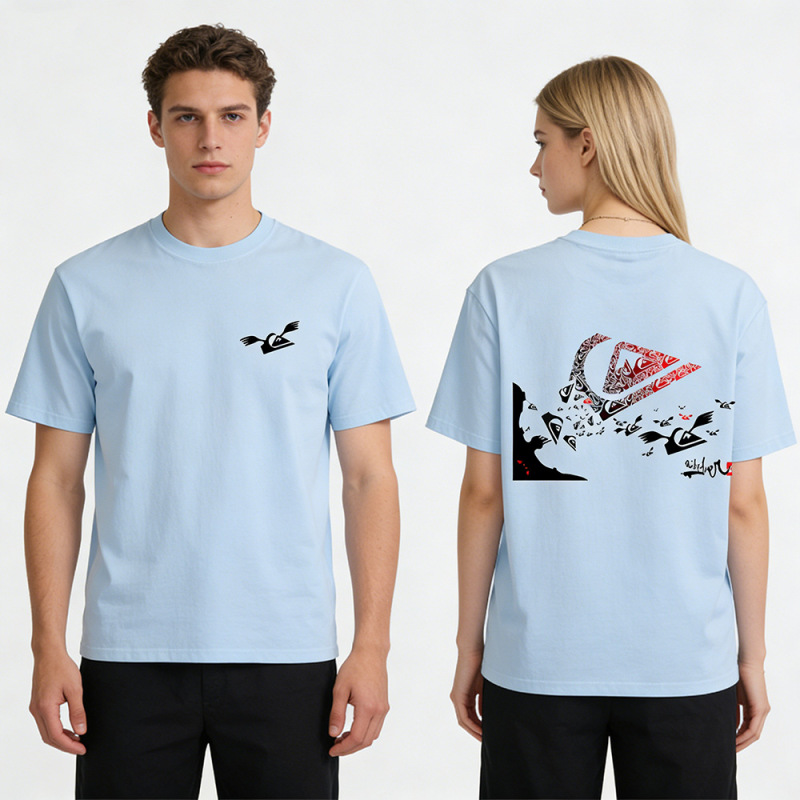 New Foreign Trade Style American Retro Quiksilver Printed Summer Unisex Pure Cotton White T-Shirt Couple's Loose Top New Foreign Trade Style American Retro Quiksilver Printed Summer Unisex Pure Cotton White T-Shirt Couple's Loose Top