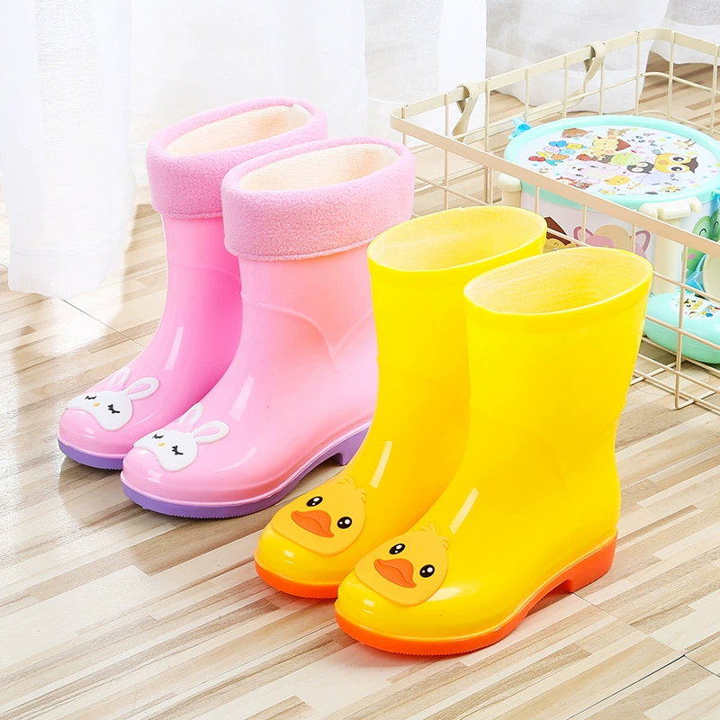 2-9 лет высокая трубка плюс бархатная детская дождевая обувь детка дождевая сапоги мужская нескользящая и износостойкая мода милая корейская водонепроницаемая обувь