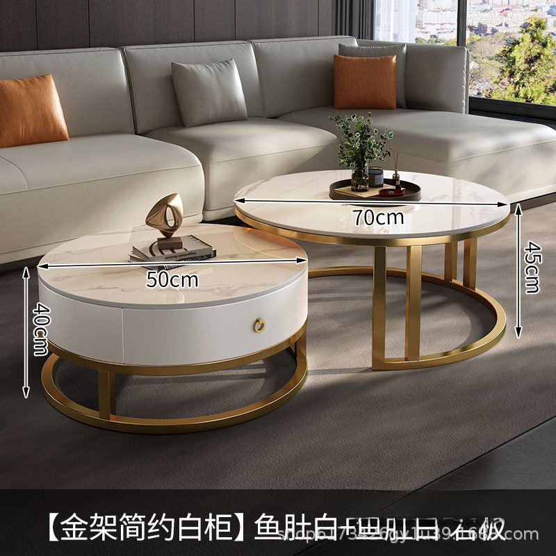 轻奢伸缩岩板茶几客厅家用小户型简约现代阳台小桌子圆形组合茶桌|undefined
