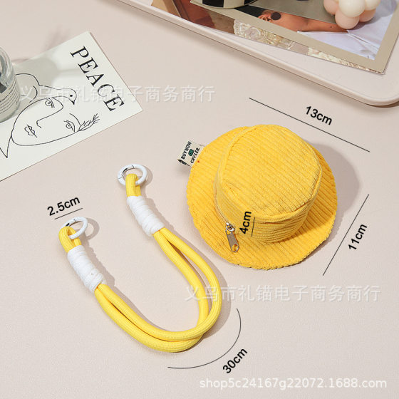 Corduroy Lanyard Mini Fisherman Hat Cute Earphone Bag Coin Purse Niche Portable Creative Keychain Pendant