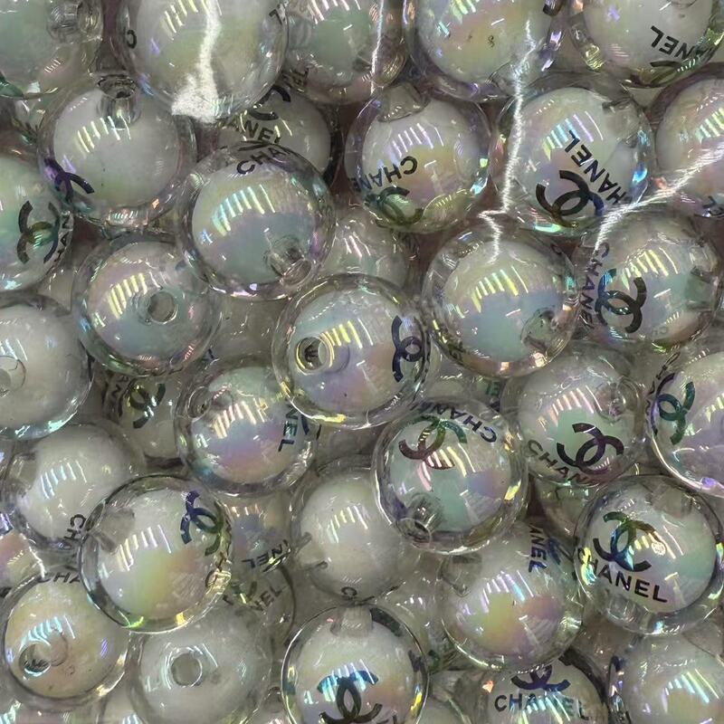 16mmアクリルプリント高級ブランド直穴ビーズ、中空ビーズ、DIYビーズ、携帯電話チェーンアクセサリー、ルースビーズ|undefined