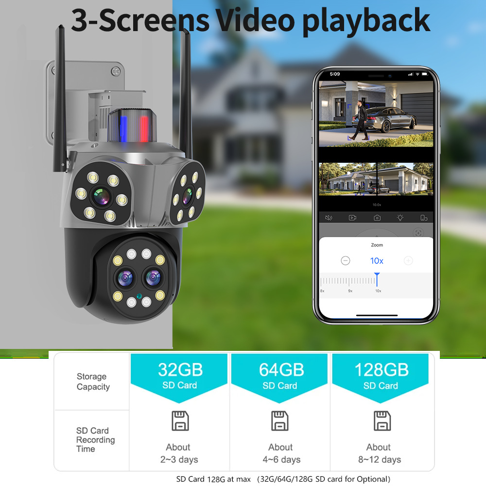 Echte 4-Linsen-Überwachungskamera mit 8010k-fachem Zoom, Nachtsicht, HD-Fernbedienung und intelligentem WLAN-Monitor_voghion.com