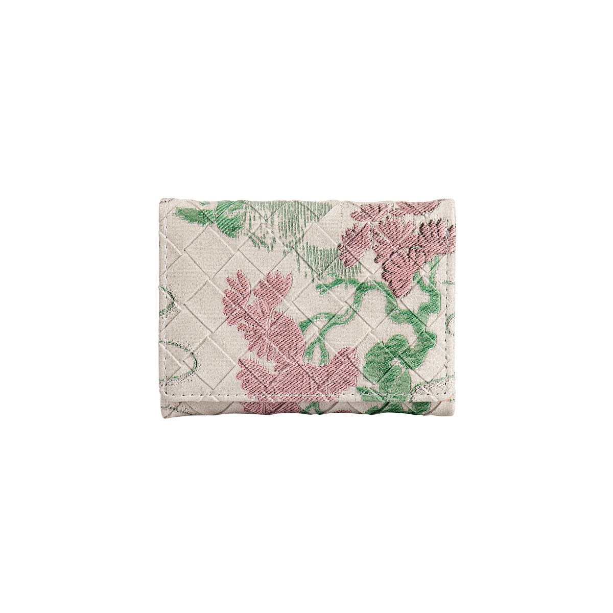 Cartera pequeña de tres pliegues de estilo nacional retro, tarjetero corto y ultrafino con impresión en color, billetera multifuncional y ligera para mujer con patrón de rombos