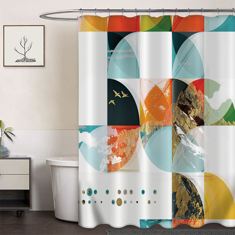 Cortina de ducha de poliéster impresa con hebilla de cortina de ducha de plástico baño cuarto de baño cortina de partición impermeable a prueba de moho