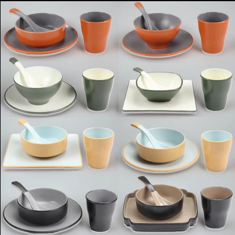 Mountain Style Tableware Melamine Hot Pot Restaurant Tableware Four-Piece Set Restaurant Hotel Barbecue Commercial Bowls, Plates, Spoons Mountain Style Tableware Melamine Hot Pot Restaurant Tableware Four-Piece Set Restaurant Hotel Barbecue Commercial Bowls, Plates, Spoons