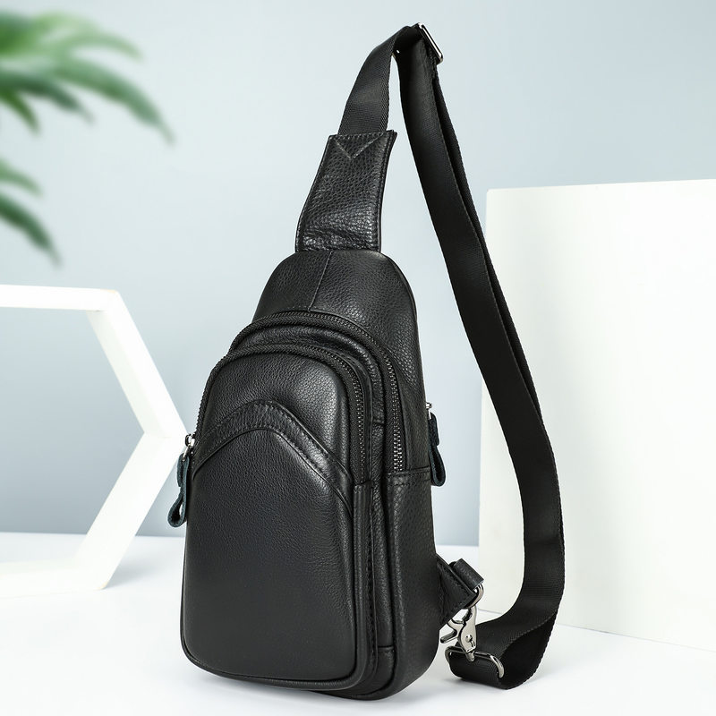Túi đeo chéo nam da bò thật kiểu mới, túi đeo trước ngực đa ngăn 17×5×30,5 cm — Cà phê nâu, cỡ nhỏ, Đen, Nhỏ, Màu đen, 707 màu đen