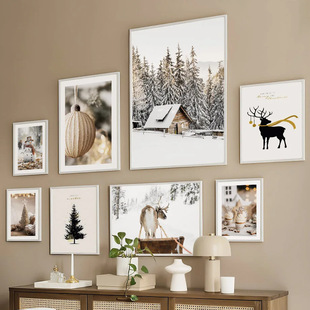 Temu Foreign Trade Shein Hot Christmas Hanging Painting Snow Scene Elk Snow Bedroom Living Room Canvas Painting Decorative Painting Core