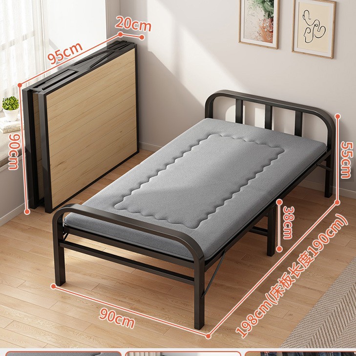 Cama plegable de madera maciza tablero de la cama sala de alquiler hogar adulto simple almuerzo cama individual cama de hierro reforzado 1,2 m cama pequeña