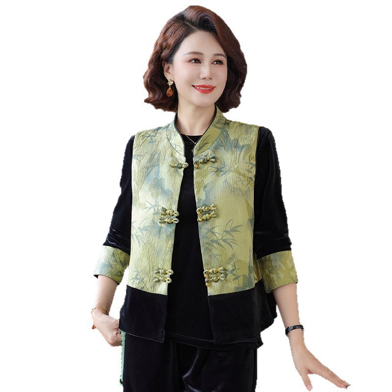时尚妈妈金丝绒套装2025秋新款洋气中老年女装国风马甲裤子三件套|undefined
