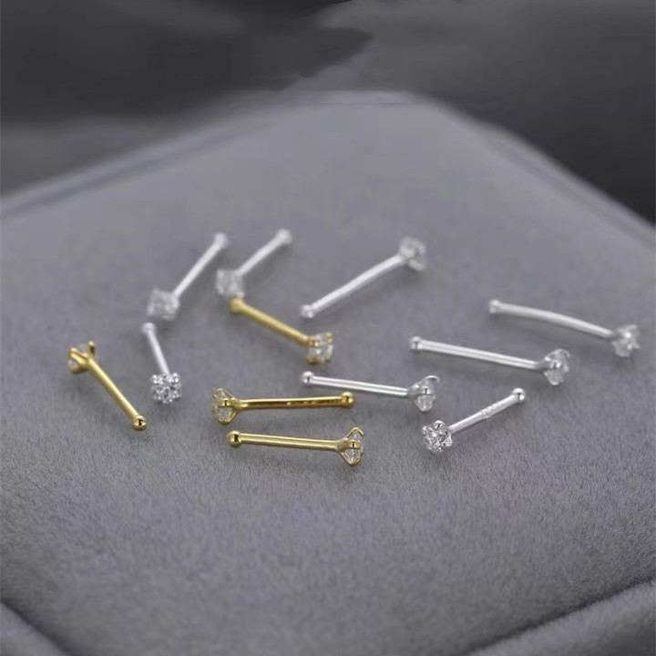 S999 plata esterlina Zircon Stud pendientes mujer verano nicho diseño de alta calidad oído hueso perno prisionero oído piercing pura plata al por mayor