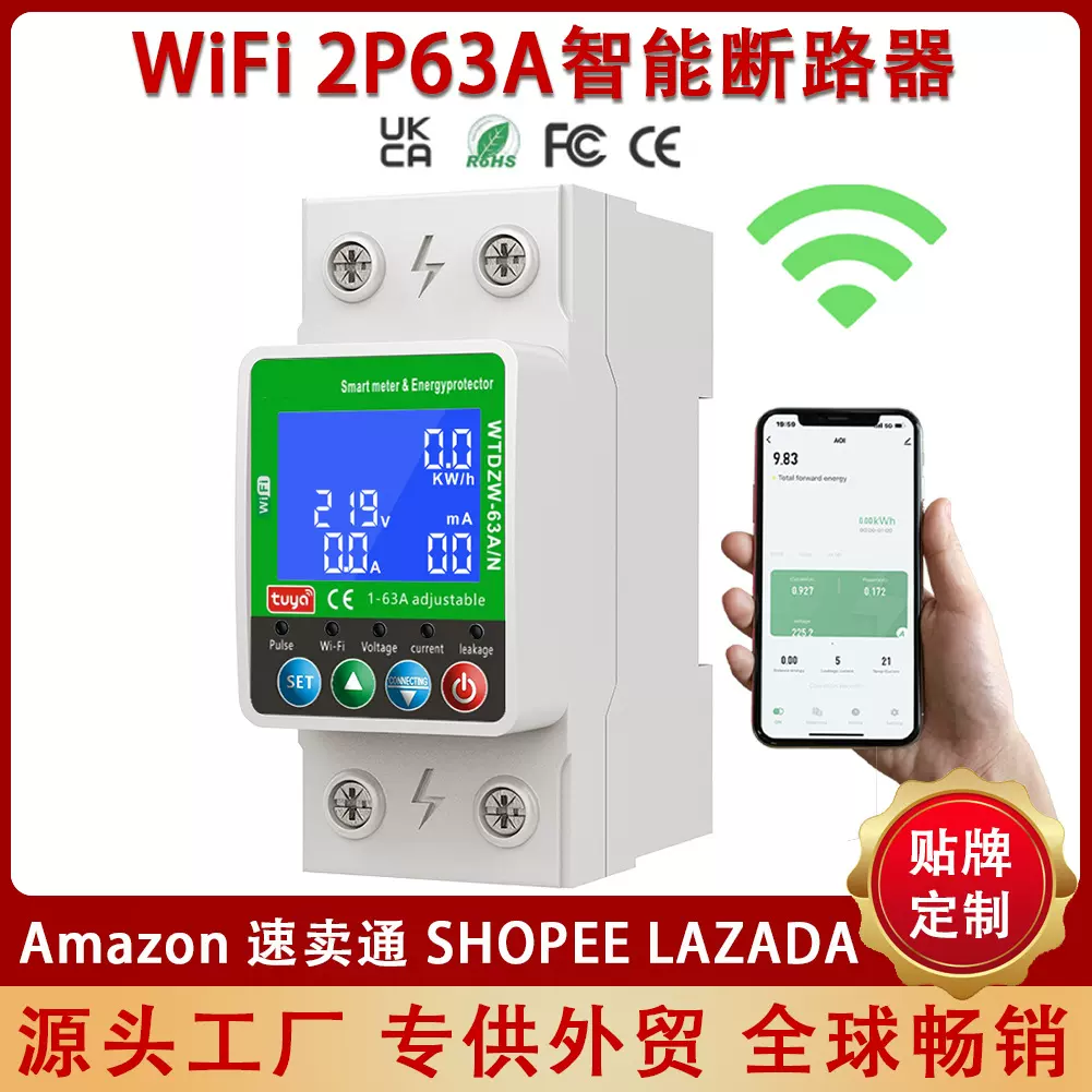 涂鸦wifi智能断路器断路开关2P定时家用电闸开关低压电器20a过载