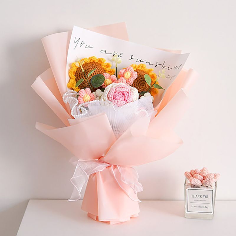 完成品プレゼント手作り毛糸メリヤスひまわり花束誕生日彼女の親友創意卒業シーズンプレゼント|undefined