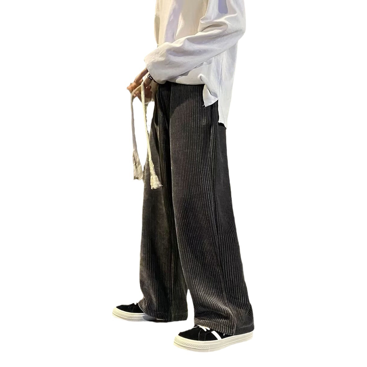 Pantalones deportivos negros de primavera y otoño para hombres sueltos rectos ins High Street Plus tamaño Pantalones anchos marca de moda drapeado pantalones Casuales