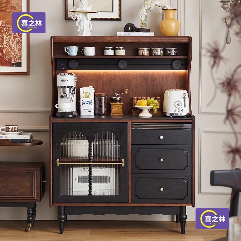 Home Living Room Coffee Machine Cabinet Slate Storage Cabinet French Retro Solid Wood Sideboard Wall-Mounted Integrated Cabinet