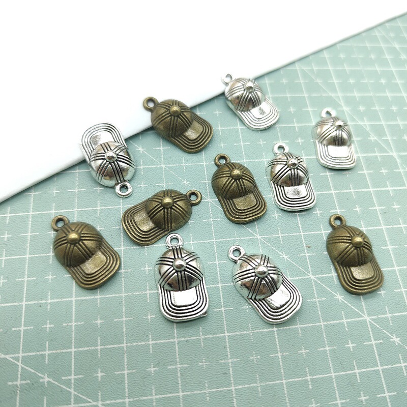 DIY Retro Alloy Baseball Cap Pendant Accessories, Earring Necklace Charms, Wooden Block Robot Handmade Jewelry Materials