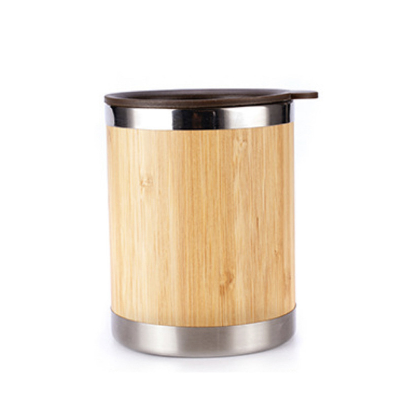 Transfronterizo nuevo taza de oficina de bambú con mango de alta capacidad de doble vacío 304 taza de aislamiento de acero inoxidable al por mayor