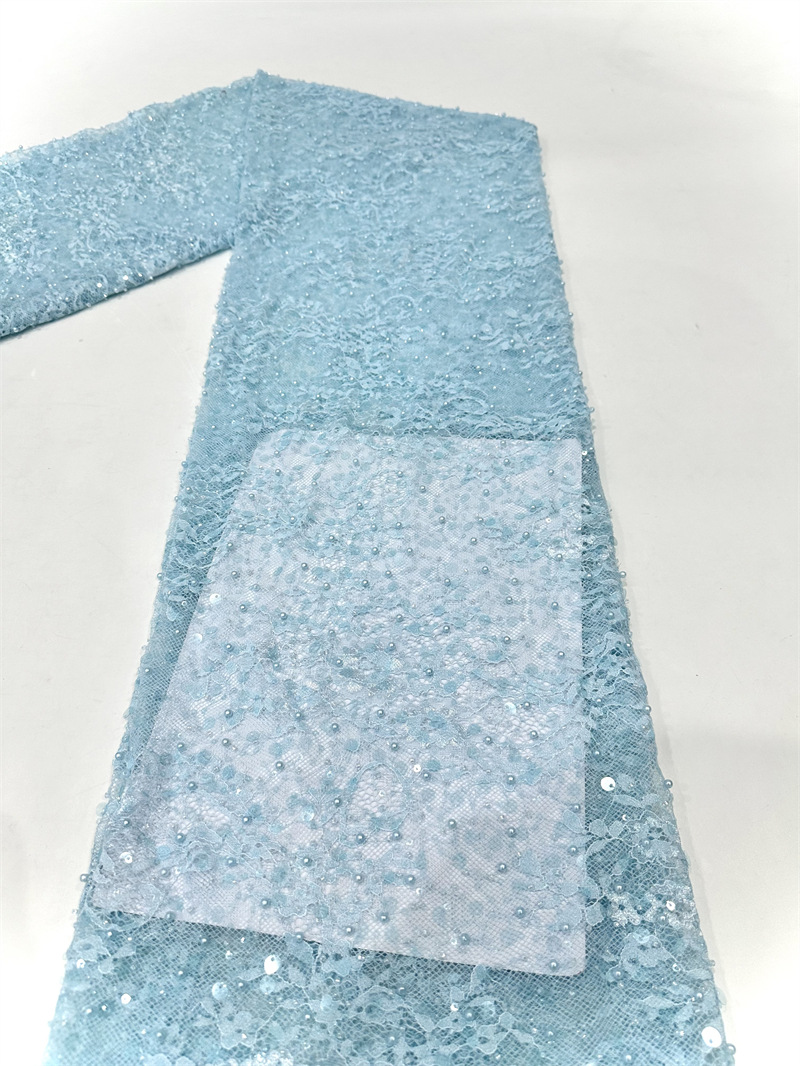 Tejido de bordado de encaje, tejido de bordado de cuentas, pequeño vestido de boda fresco, vestido de moda, tela