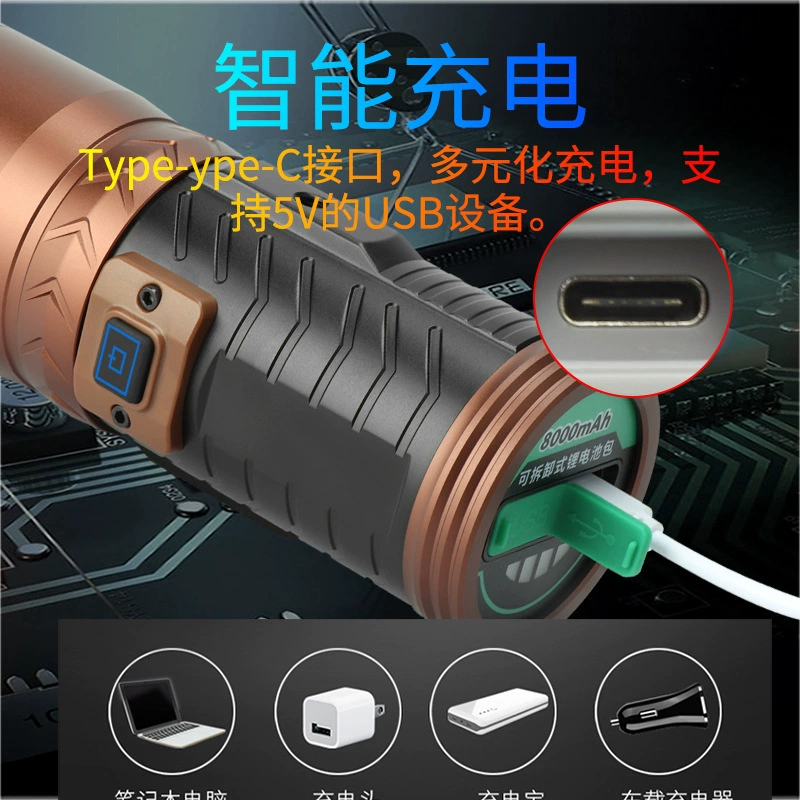 LED flashlight for fishing, light source, new collection, high power