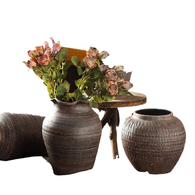 Nuevo vasos de cerámica china retro decoración zen flores secas maceta de cerámica hidropónica