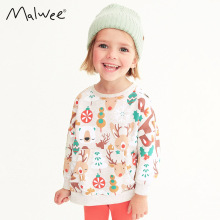 malwee女童装秋款卫衣欧美中小童新款洋气印花圆领衫长袖打底上衣