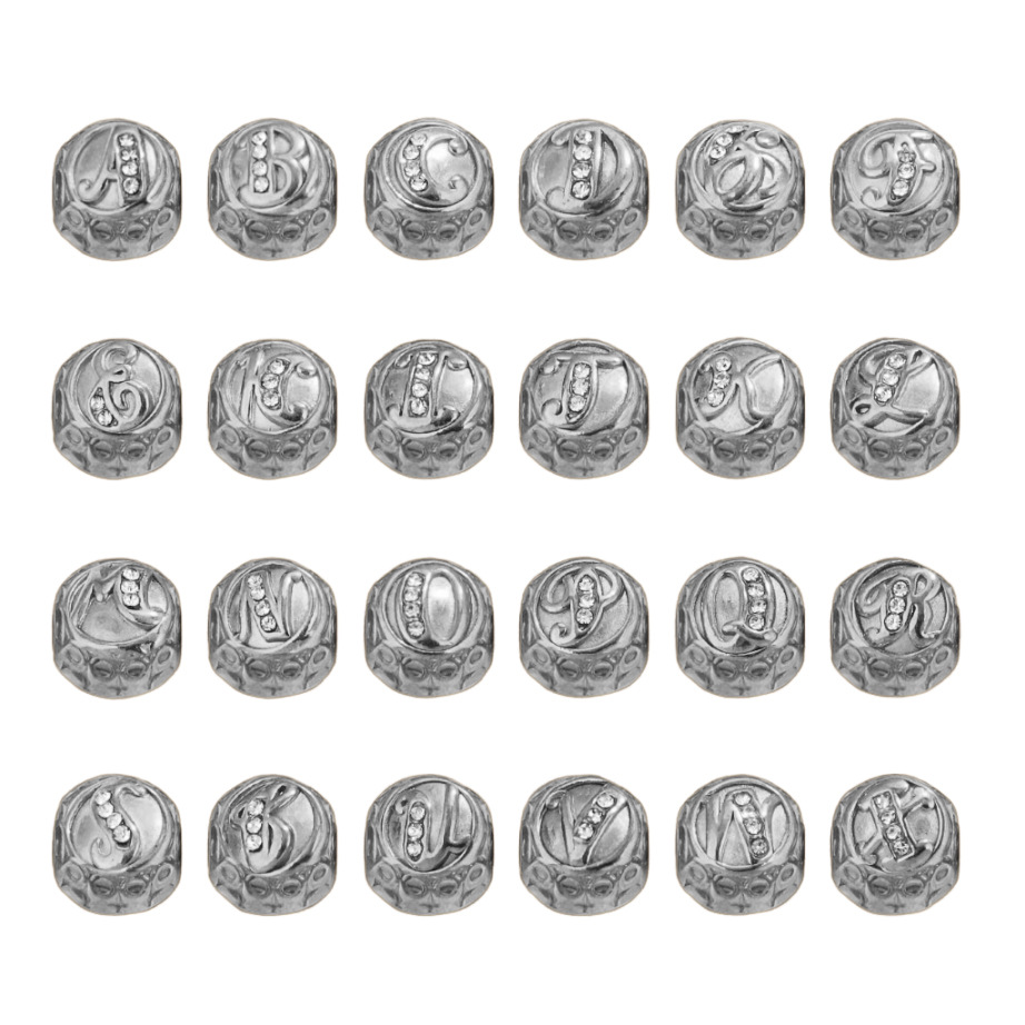 Acero inoxidable con diamantes 26 letras inglesas gran agujero cuentas DIY pulsera cuentas accesorios joyería a través de cuentas