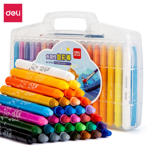 Deli Water-Soluble Colorful Stick 12/24/36/48 Color Student Oil Paint Stick Children's Painting Pen Oil Paint Brush Wholesale
