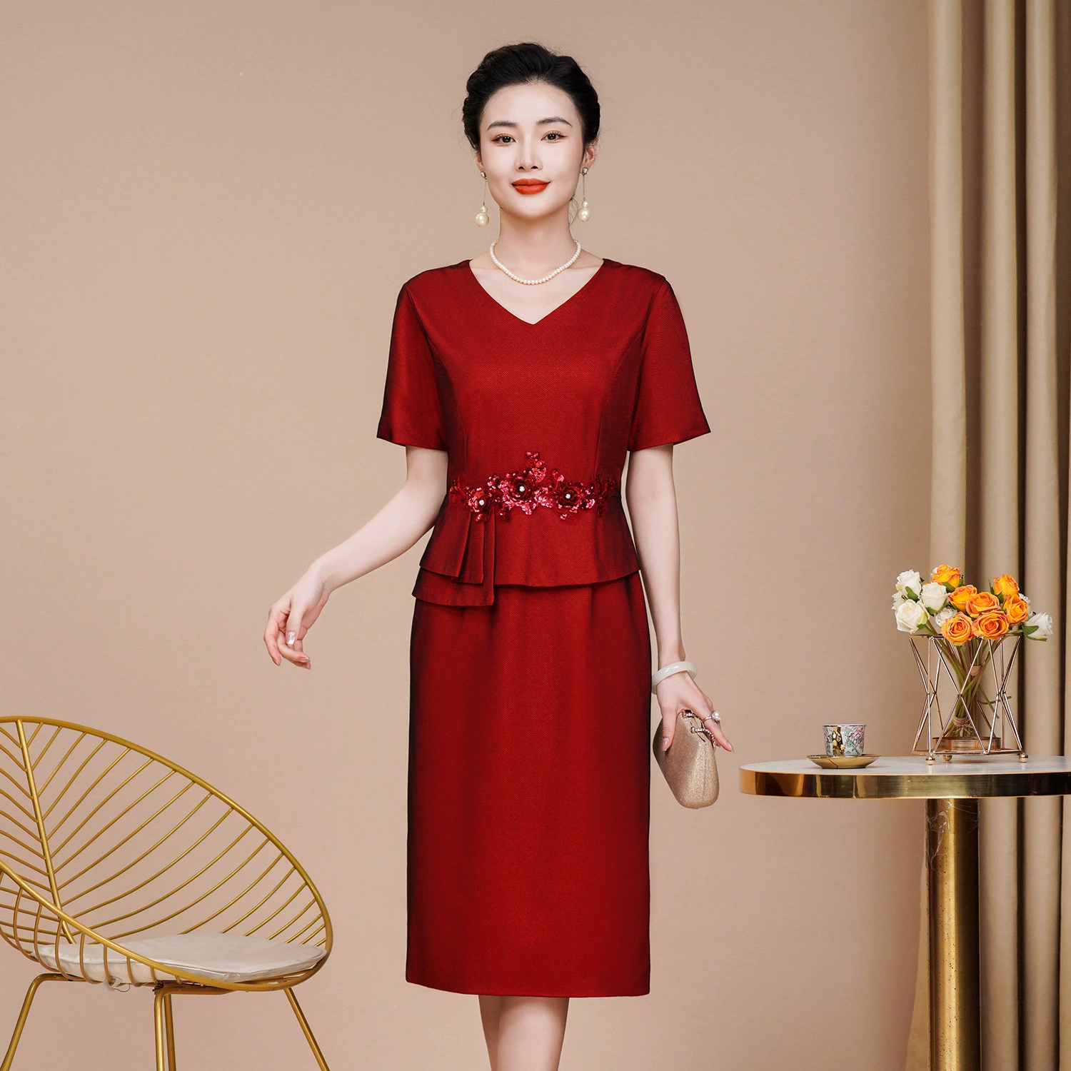 Свадебное платье для свекрови 2025 новый летний короткий рукав