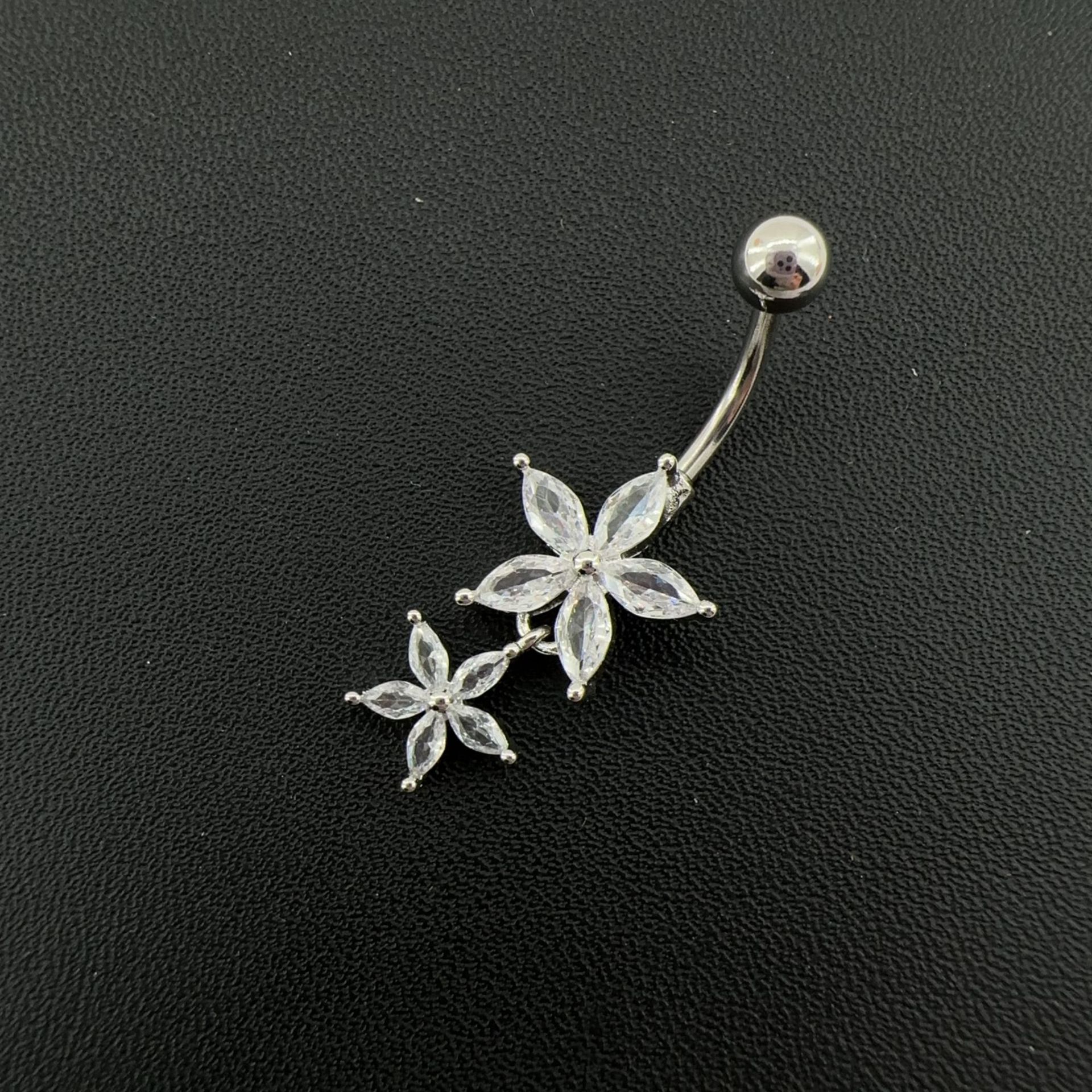 Diamond Zircon Flower Navel Piercing Elegant Belly Button Ring_voghion.com