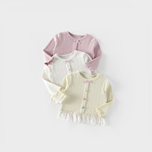 【不退不换】女童韩版上衣2026新款春儿童甜美蝴蝶结彩扣罗纹外套