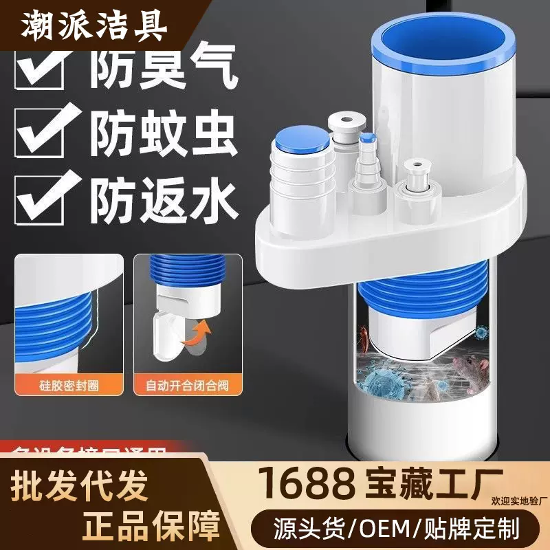 厨房下水管防返臭洗衣机排水管神器硅胶三头通净水器洗手盆下水管