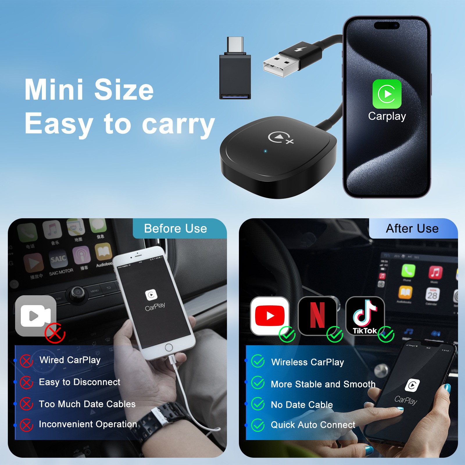 Cross-border Carplay original car wired to wireless carplay movie video car machine intelligent AIBOX adapter