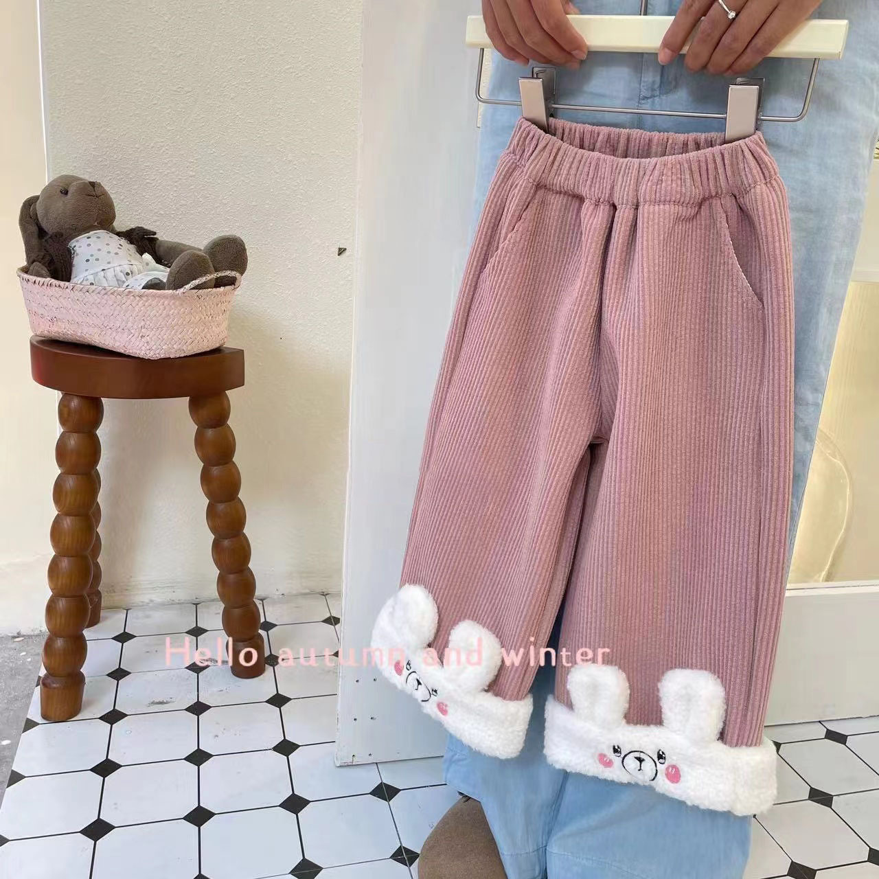 Child Star Yuan Niña Abrigo de lana Invierno Ropa coreana Ropa para niños Chicas Cute con capucha Top Pantalones Traje Ropa de invierno