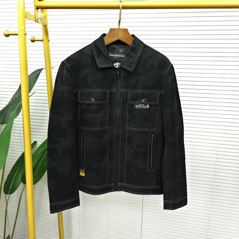 Men's Black Cotton Jacket with Cut Label, Autumn and Winter Korean Style Trendy Lapel Workwear Coat