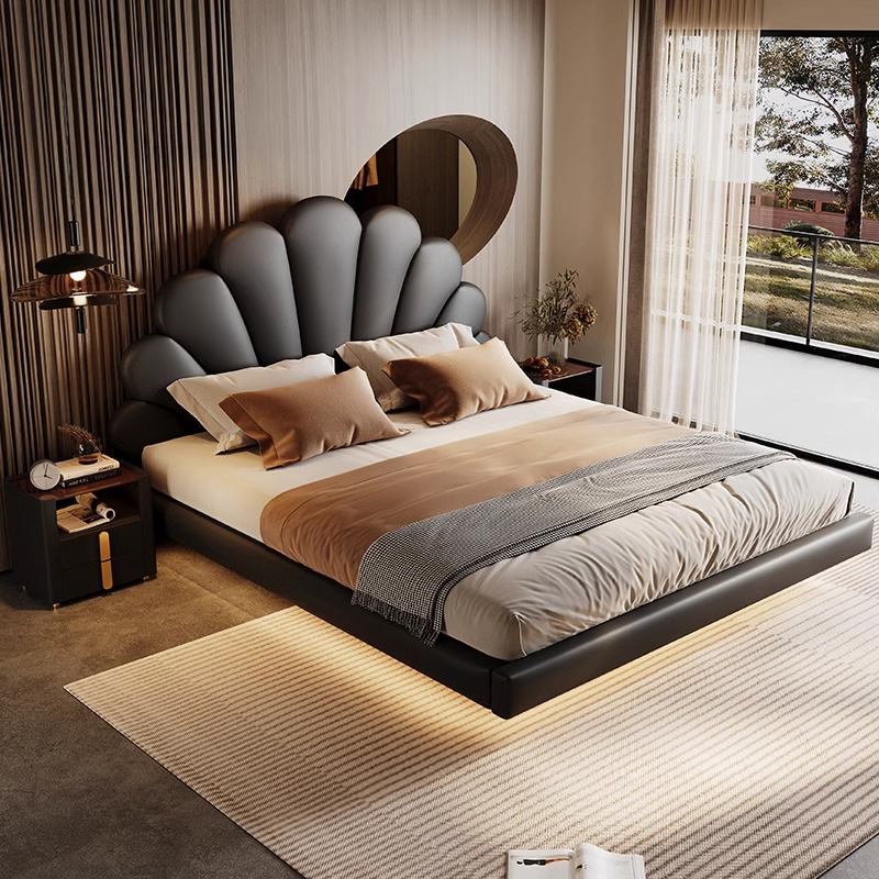 2024 nueva cama flotante italiana cama de cuero minimalista cama principal cama doble 2 * 2 metros