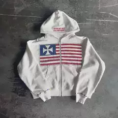 European and American Cross-Border American Retro Y2K Street Patch Embroider Loose Sports Casual Zipper Hooded Sweatshirt Jacket