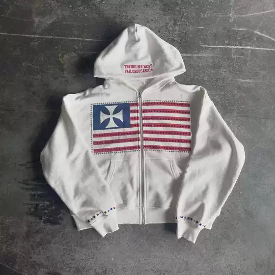 European and American Cross-Border American Retro Y2K Street Patch Embroider Loose Sports Casual Zipper Hooded Sweatshirt Jacket