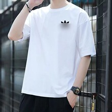 纯棉230克短袖 三叶草刺绣 情侣圆领T恤运动休闲百搭男女同款透气