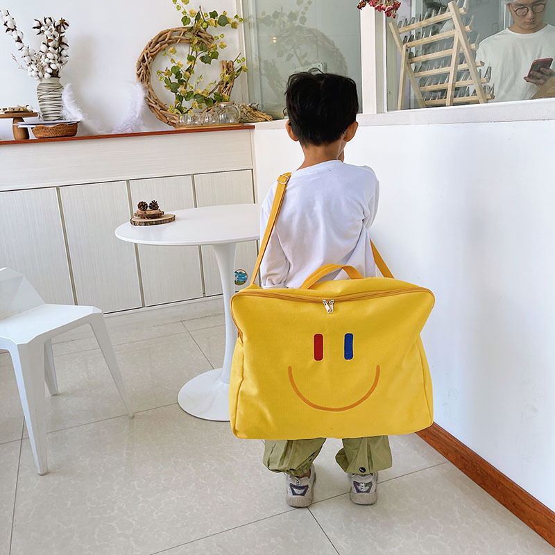 Large Capacity Canvas Travel Bag Korean Children Messenger Bag Smiley Shoulder Bag Kindergarten Quilt Storage Bag Wholesale
