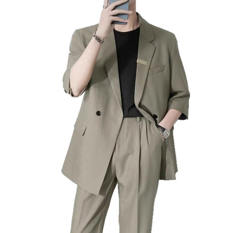 Herren-Blazer-Anzugset mit kurzen Ärmeln und lockerer Passform – lässig, leicht, atmungsaktiv und modern. Leicht und angenehm zu tragen._voghion.com
