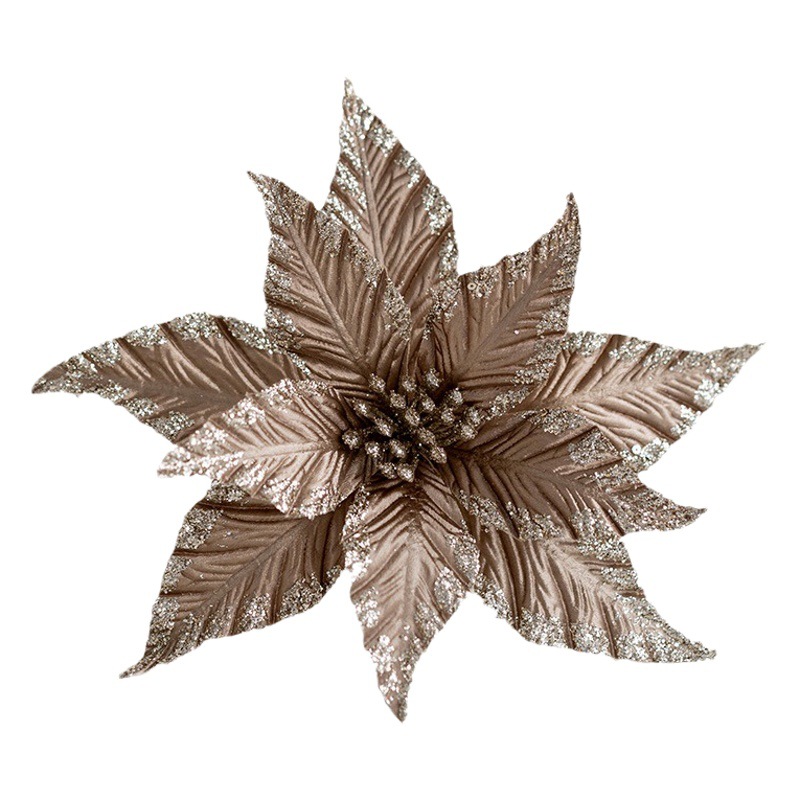 Adornos navideños de tela, flores doradas y plateadas para decoración de árbol