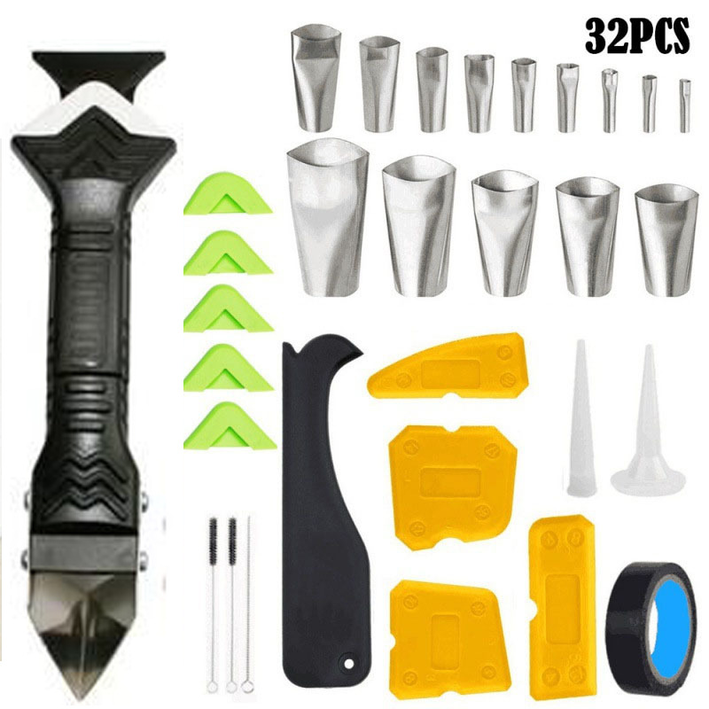 32件套3合一金属刮刀美缝喷嘴填缝工具密封胶修整密封刮板