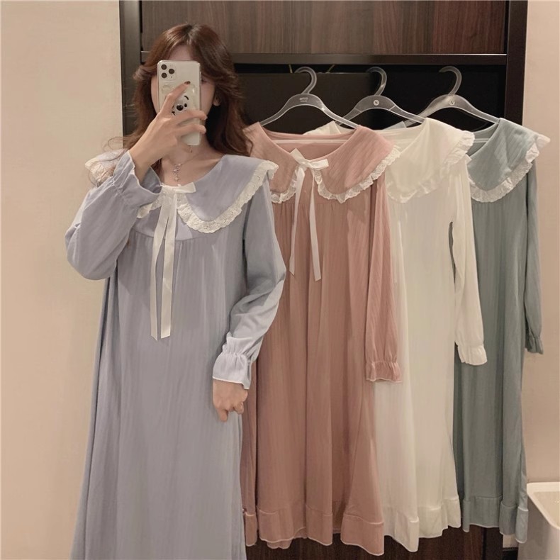 Pijama de mangas largas para mujeres pijamas de viento primavera y otoño para mujeres muñecas de hadas corte cuello princesa ropa de estilo para el hogar para mujeres
