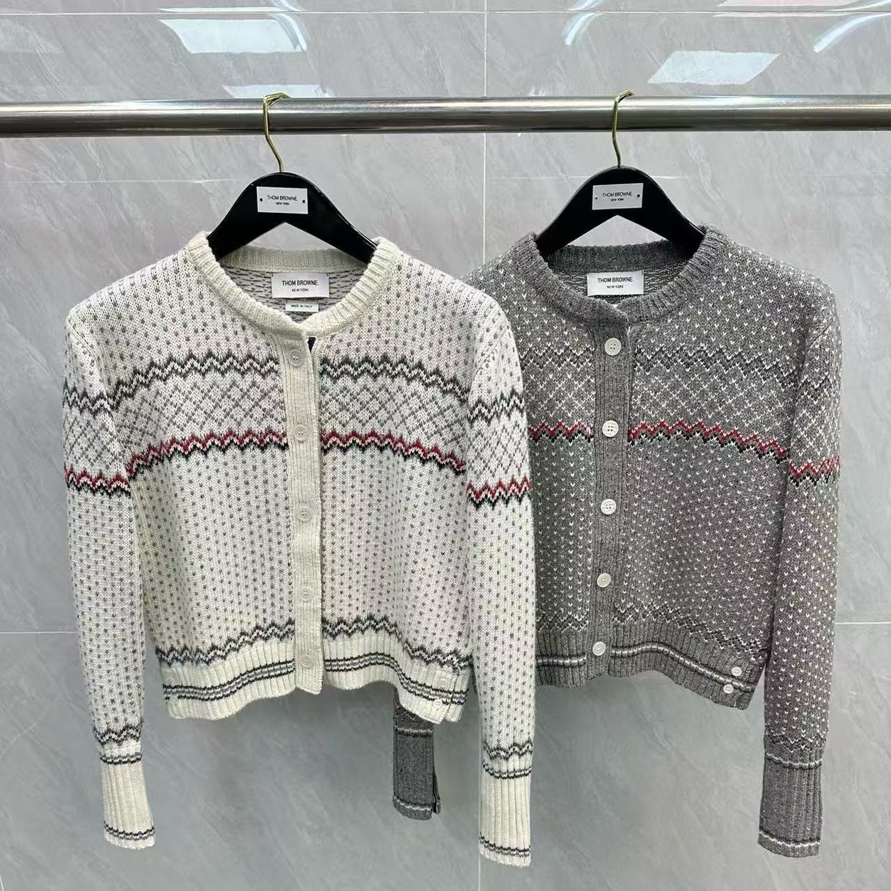 Factory Direct Sales Tb Women's Fair Isle Jacquard Round Neck Cardigan Casual Versatile Simple Long-Sleeved Knitwear Knitwear